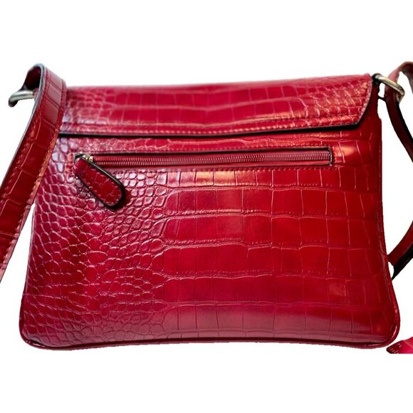 Giani Bernini Red Croc Embossed Crossbody Bag Purse Gold Hardware Adj Strap - Picture 2 of 8